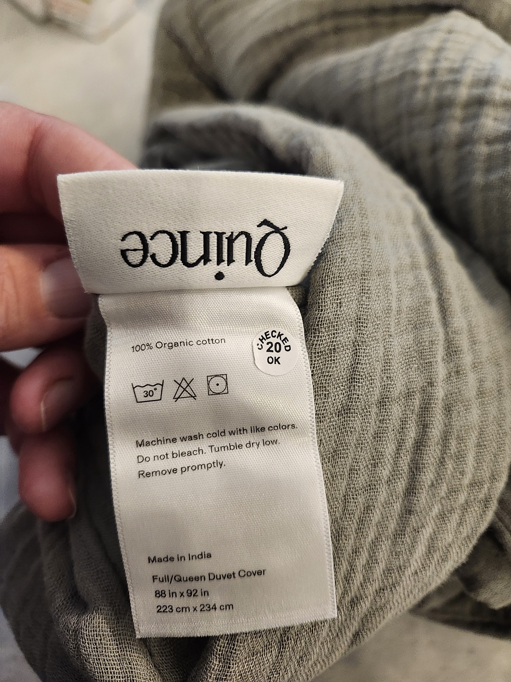 NWT Quince Organic Cotton Gauze Duvet Cover Set Queen Dried Sage - Picture 7 of 10